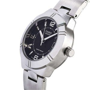 ساعت زنانه Casio LTP‑1241D‑1ADF با صفحه مشکی کلاسیک و بند استیل ضدزنگ