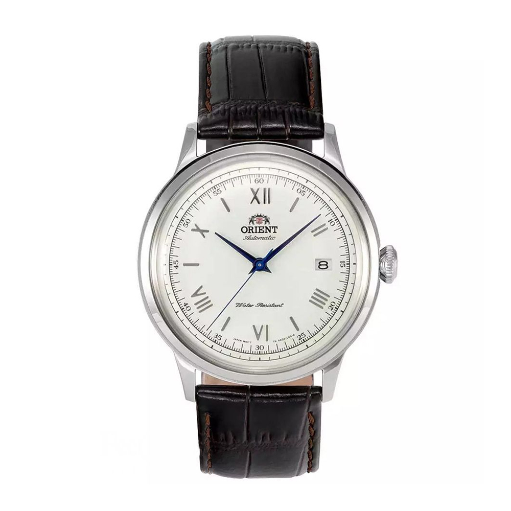 TAC00009W0-1 ساعت Orient Bambino TAC00009W0 مردانه با صفحه کرمی گنبدی، بند چرمی قهوهای و موتور اتوماتیک ژاپنی