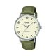 ساعت مچی مردانه Casio MTP-VT03L-7BDF با صفحه سفید و بند چرمی مشکی، مناسب استایل روزمره و رسمی.
