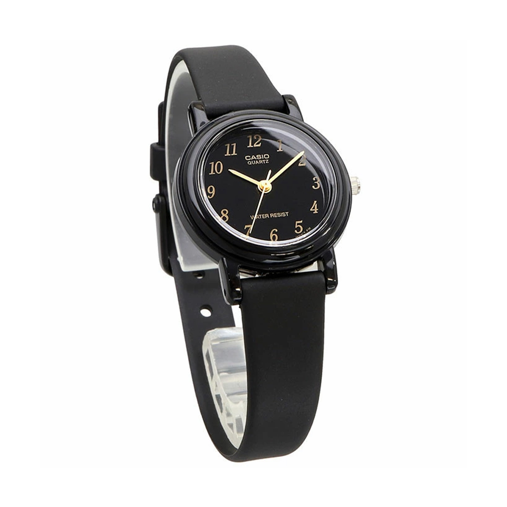 10-LQ139AMV-6 ساعت مچی زنانه Casio LQ‑139AMV‑1 با صفحه مشکی ساده، قاب مشکی سبک و بند رزینی مشکی؛ طراحی کوچک، مینیمال و فوقسبک مناسب استفاده روزمره
