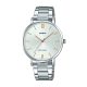 ساعت مچی زنانه Casio MTP-VT01D-7BUDF با صفحه سفید مینیمال، قاب و بند استیل نقره‌ای و طراحی کلاسیک؛ مناسب استایل رسمی و روزمره