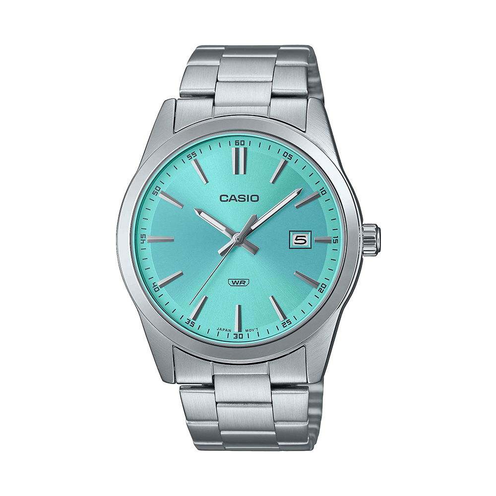 7-MTP-VD03D-2A3-3 ساعت مچی مردانه Casio MTP-VD03D-2A3 با صفحه آبی یکدست، قاب و بند استیل نقرهای، طراحی مینیمال کلاسیک با نمایش تاریخ و مقاومت آب روزمره؛ مناسب استایل روزمره و محیط کاری