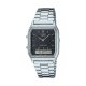 ساعت مچی دیجیتال‑آنالوگ Casio AQ‑230A‑1DMQ با صفحه مشکی، نمایش ترکیبی آنالوگ و دیجیتال، قاب استیل نقره‌ای، بند استیل کلاسیک، آلارم روزانه و طراحی رترو؛ مناسب استایل مینیمال و وینتیج ساعت کاسیو AQ-230A-1DMQ رترو آنالوگ دیجیتال با بند استیل نقره‌ای
