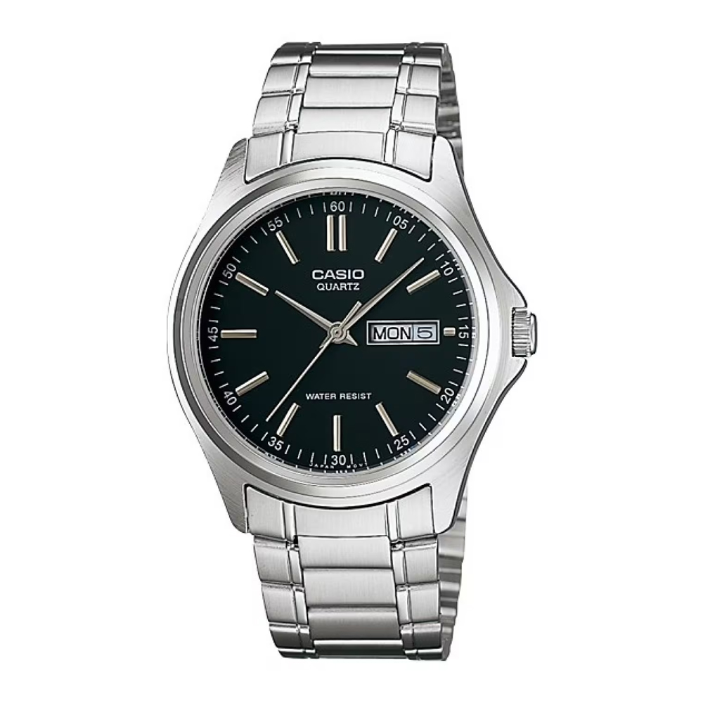 Casio MTP-1239D-1A-1 ساعت کاسیو MTP-1239D-1A کلاسیک مردانه با صفحه مشکی و بند استیل نقرهای