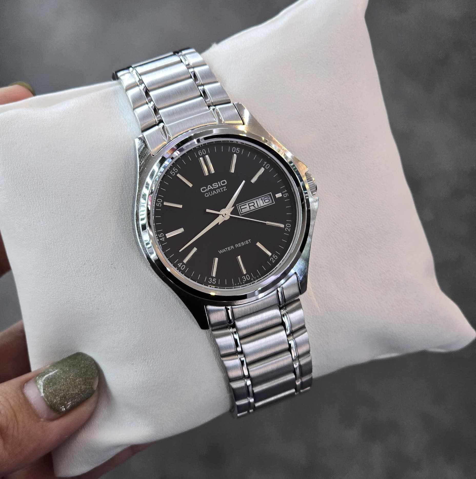 Casio MTP-1239D-1A-3 ساعت کاسیو MTP-1239D-1A کلاسیک مردانه با صفحه مشکی و بند استیل نقرهای