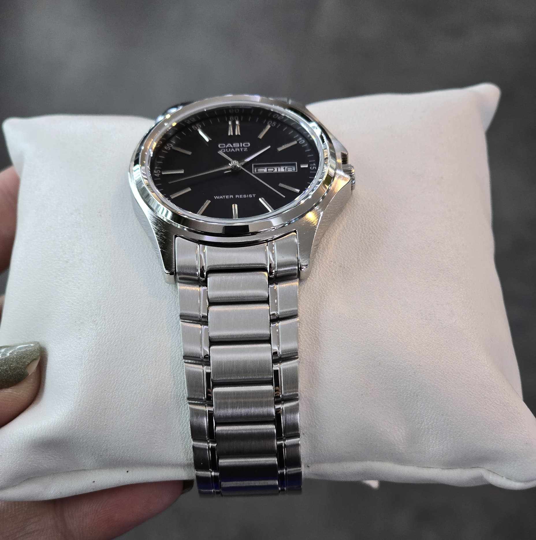 Casio MTP-1239D-1A-5 ساعت کاسیو MTP-1239D-1A کلاسیک مردانه با صفحه مشکی و بند استیل نقرهای