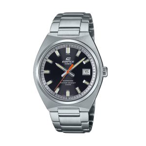 ساعت مچی مردانه Casio Edifice EFB‑109D‑1AVDF با صفحه مشکی کلاسیک، قاب و بند استیل نقره‌ای، شیشه یاقوت کبود ضدخش، نمایش تاریخ و مقاومت آب ۱۰۰ متر مناسب استایل رسمی و روزمره