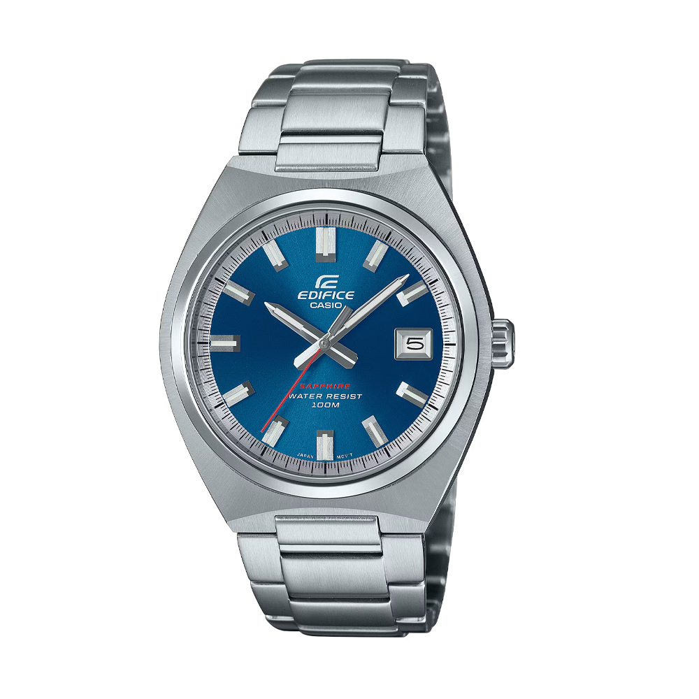 EFB-109D-2A-1 ساعت مچی مردانه Casio Edifice EFB‑109D‑2AVUDF با صفحه آبی تیره (Navy Blue)، قاب و بند استیل نقرهای، شیشه یاقوت کبود ضدخش، نمایش تاریخ و مقاومت آب ۱۰۰ متر مناسب استایل رسمی و روزمره