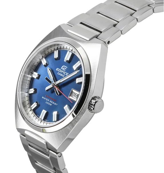 EFB-109D-2A-7 ساعت مچی مردانه Casio Edifice EFB‑109D‑2AVUDF با صفحه آبی تیره (Navy Blue)، قاب و بند استیل نقرهای، شیشه یاقوت کبود ضدخش، نمایش تاریخ و مقاومت آب ۱۰۰ متر مناسب استایل رسمی و روزمره