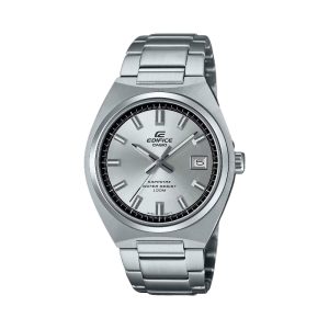 ساعت مچی مردانه Casio Edifice EFB‑109D‑7AVDF با صفحه سفید نقره‌ای اسپرت، قاب و بند استیل نقره‌ای، شیشه یاقوت کبود (Sapphire)، نمایش تاریخ و مقاومت آب ۱۰۰ متر مناسب استایل رسمی و روزمره