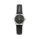 ساعت مچی زنانه Casio LTP‑V002L‑1B3UDF با صفحه مشکی کلاسیک، قاب استیل نقره‌ای، بند چرمی مشکی، اعداد رومی طلایی‌رنگ و شیشه مینرال؛ مناسب استایل رسمی و روزمره