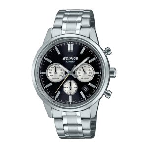 ساعت مچی مردانه Casio Edifice EFR‑575D‑1A با صفحه مشکی کرنوگراف و بند استیل نقره‌ای