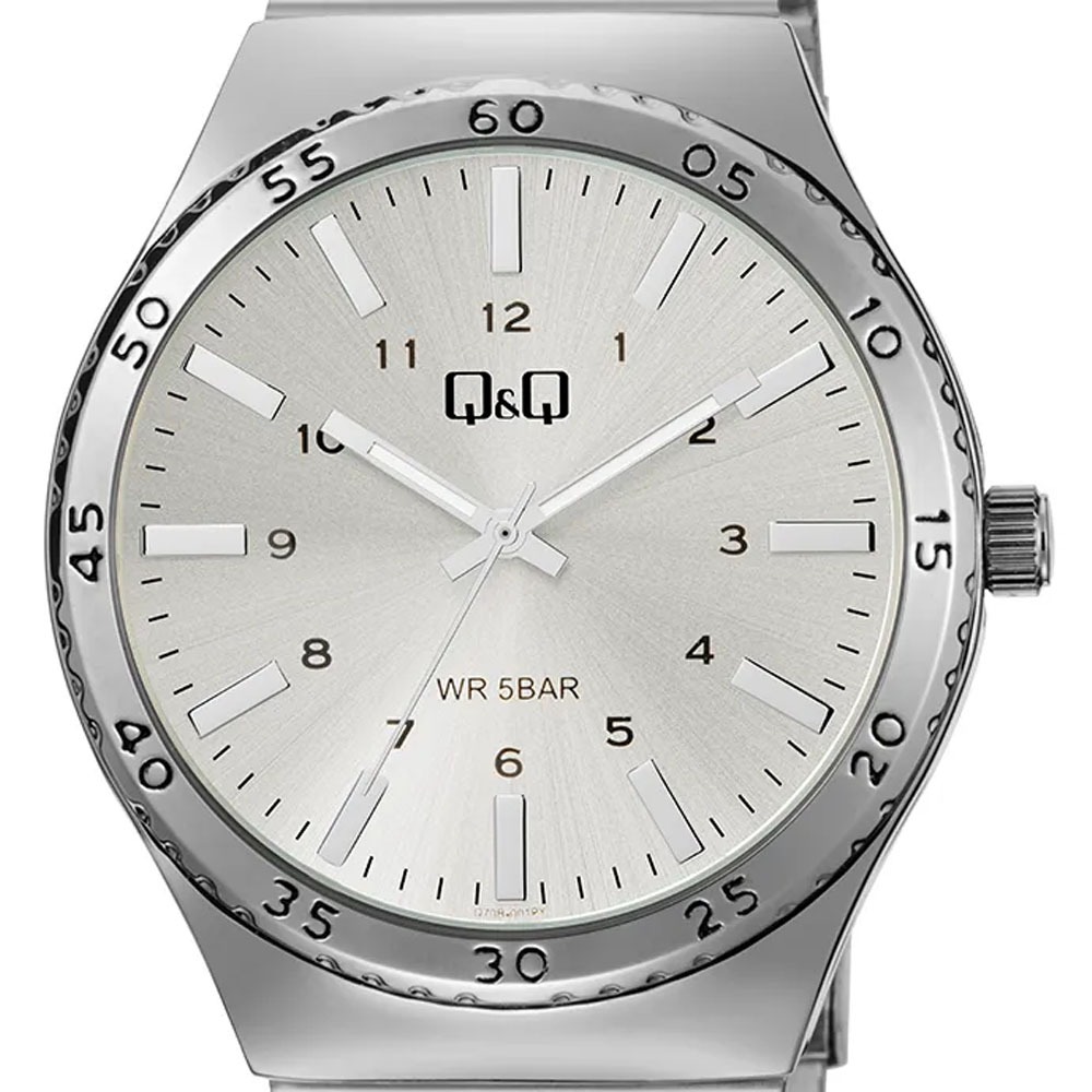 Q70b-001py-2 ساعت مردانه Q&Q مدل Q70B-001PY با بند استیل و صفحه سفید کلاسیک