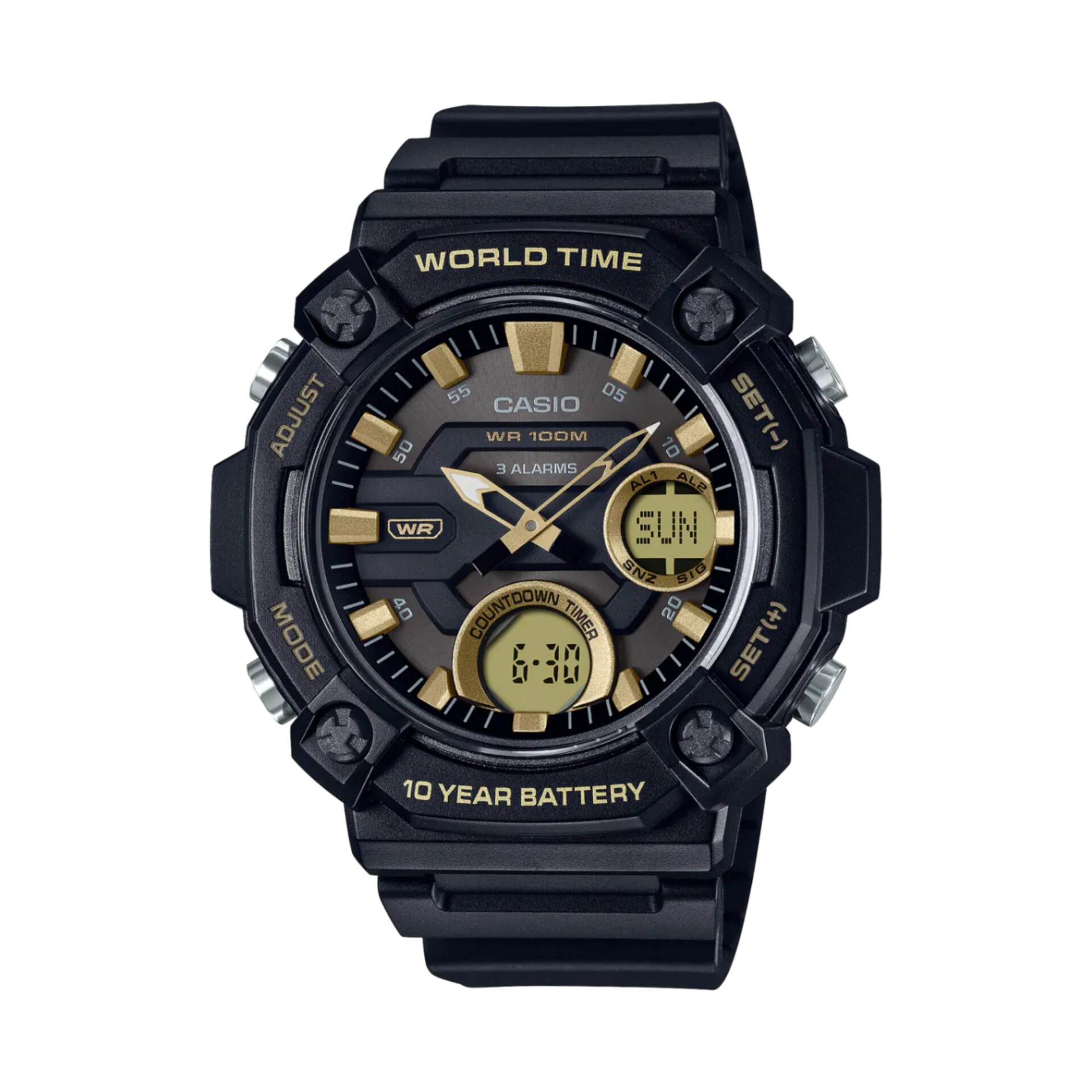 Casio-AEQ-120W-9A (4) ساعت مچی مردانه کاسیو AEQ-120W-9A با ترکیب رنگ مشکی و طلایی