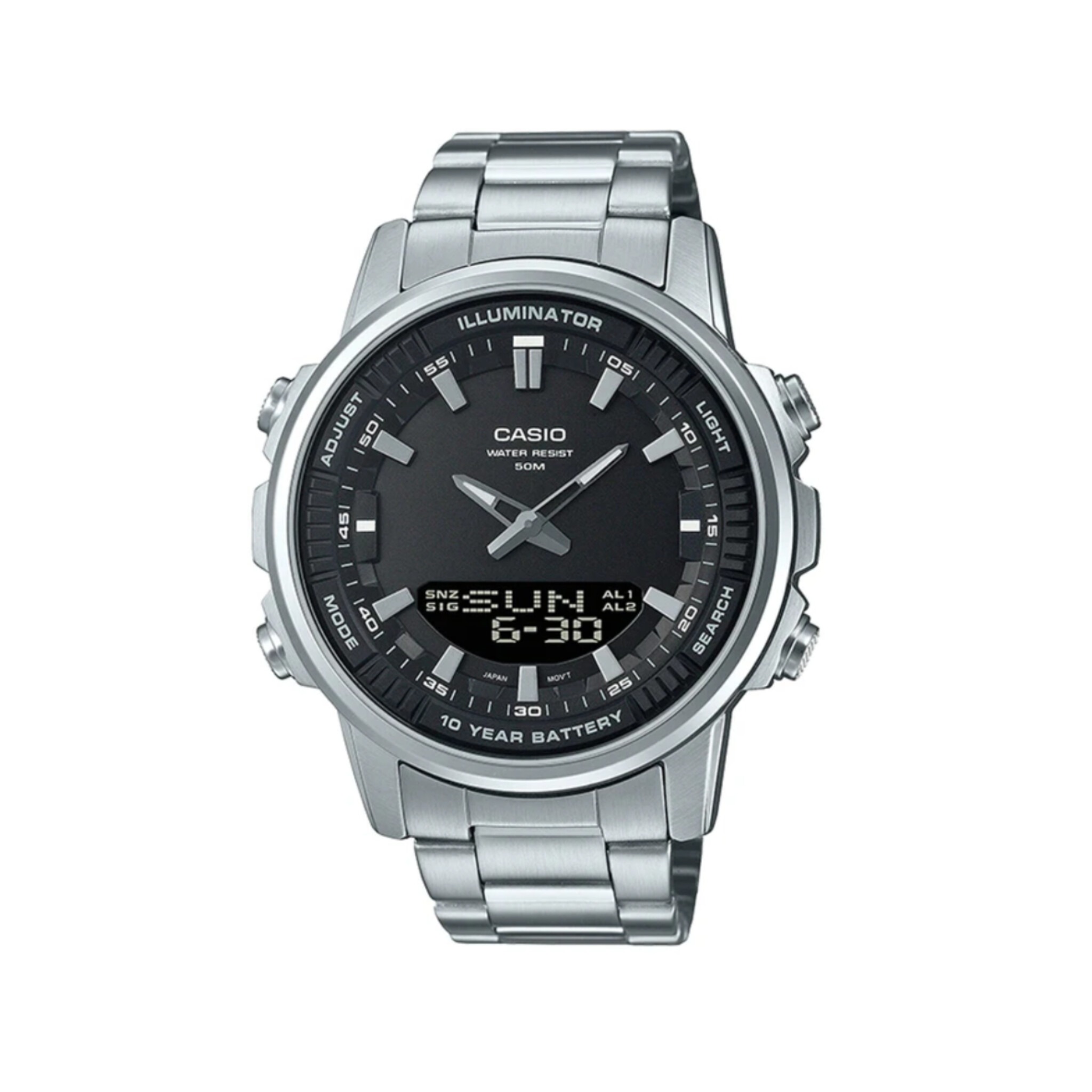 Casio-AMW-880D-1A (3) ساعت کاسیو AMW-880D-1A با بند استیل و صفحه مشکی