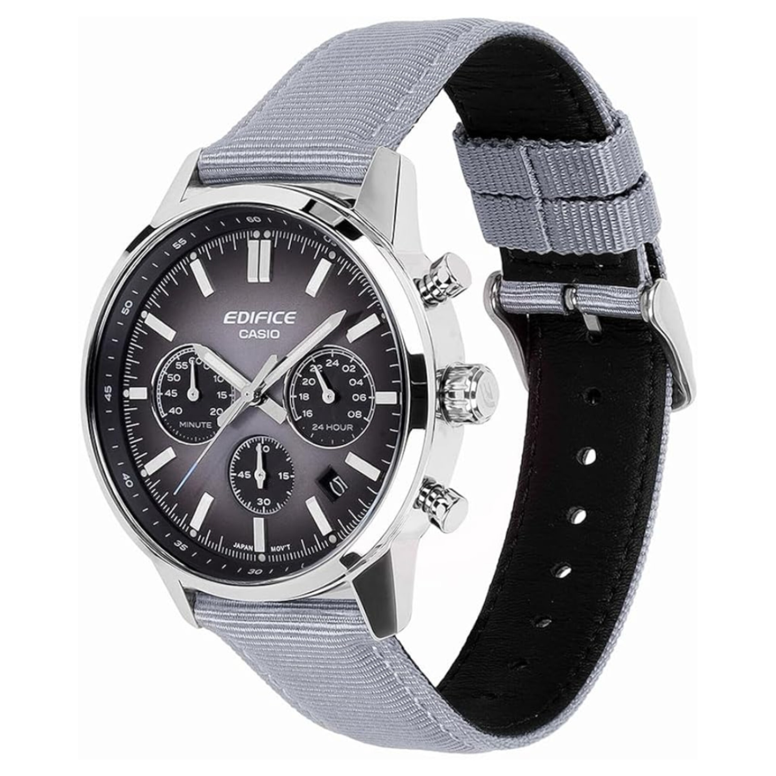 Casio-EDIFICE-EFR-575C-8A (3) ساعت مچی مردانه کاسیو ادیفایس مدل EFR-575C-8A با صفحه خاکستری گرادیانت و بند پارچهای
