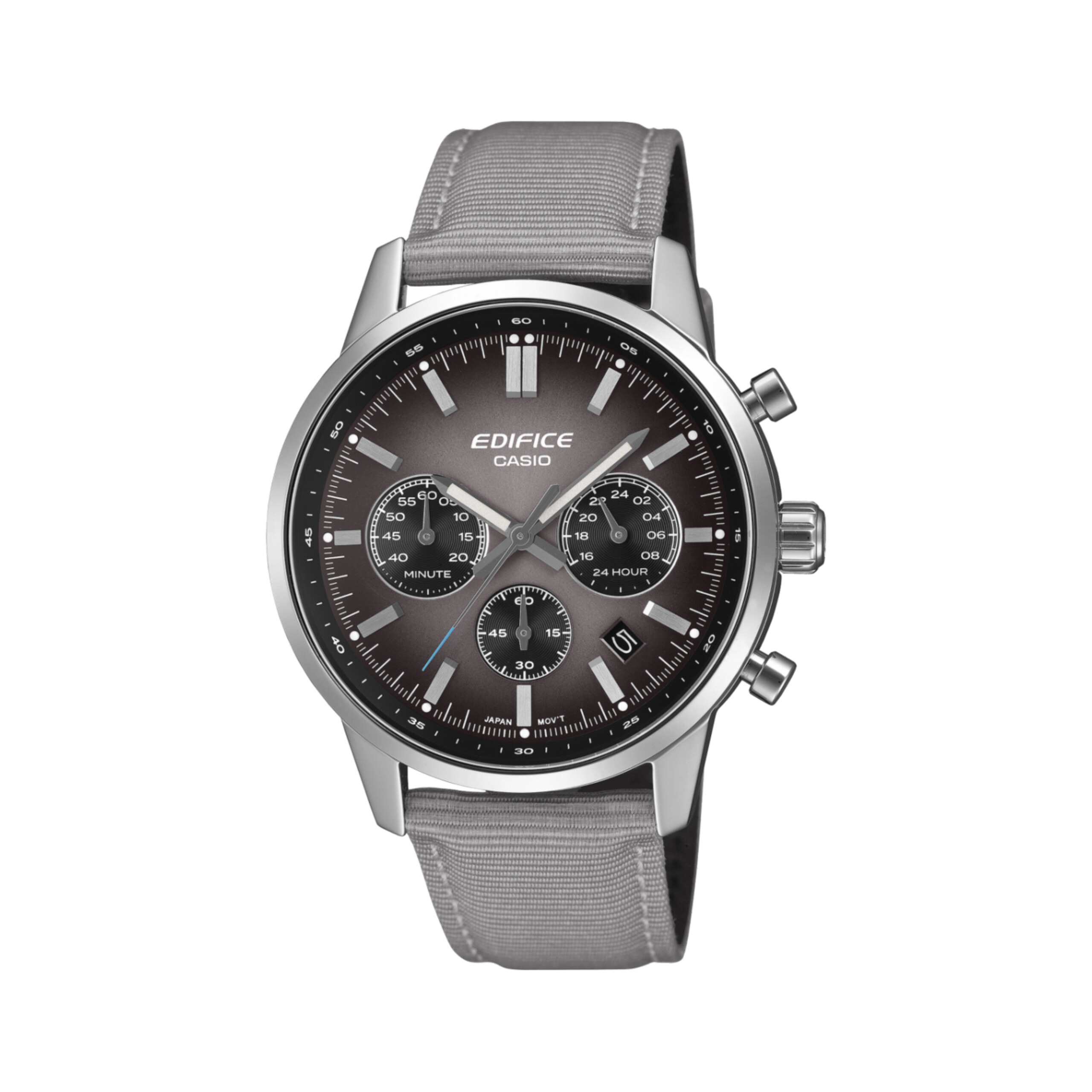 Casio-EDIFICE-EFR-575C-8A ساعت کاسیو ادیفایس EFR-575C-8A با صفحه خاکستری و بند چرم-پارچه