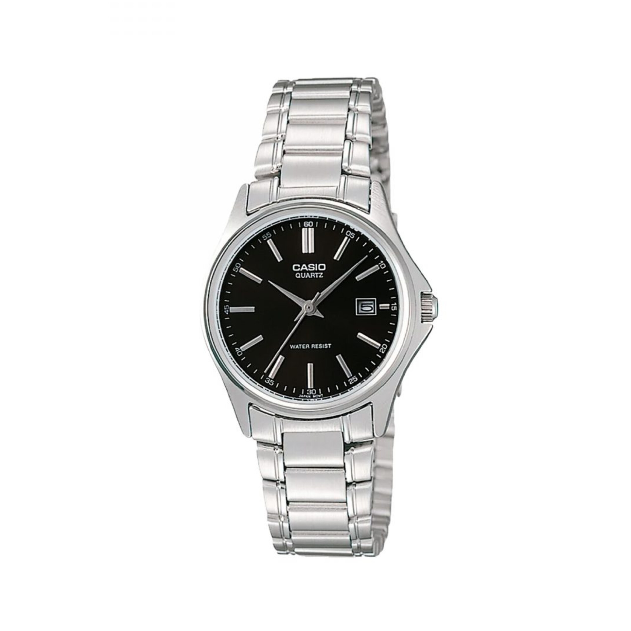 Casio-LTP-1183A-1A ساعت مچی زنانه کاسیو LTP-1183A-1A با صفحه مشکی و بند استیل نقرهای
