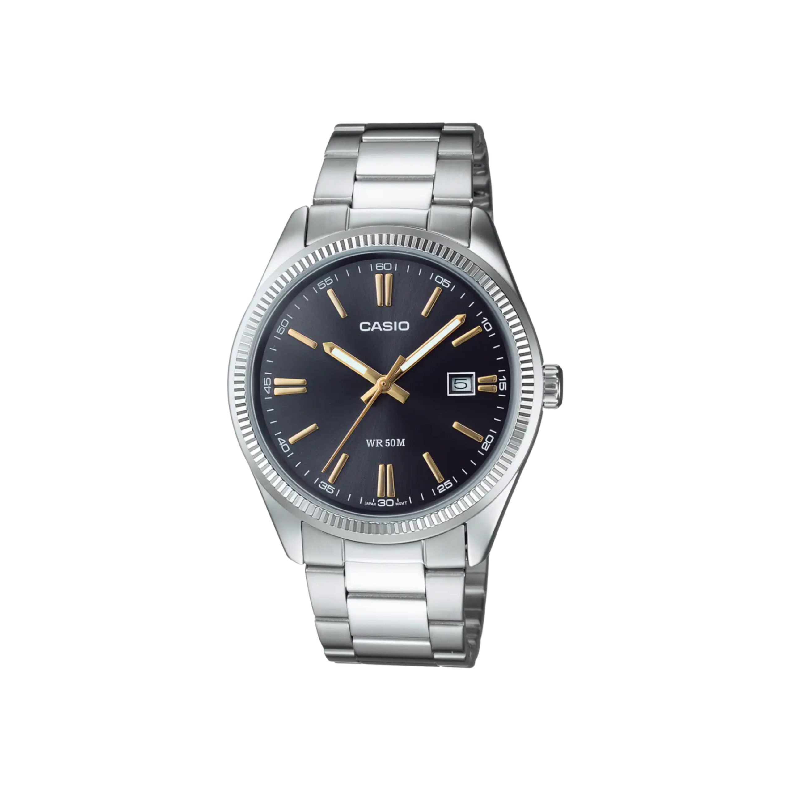 Casio-MTP-1302D-1A2 (2) ساعت مچی مردانه کاسیو MTP-1302D-1A2 با قاب کنگرهدار و صفحه مشکی طلایی