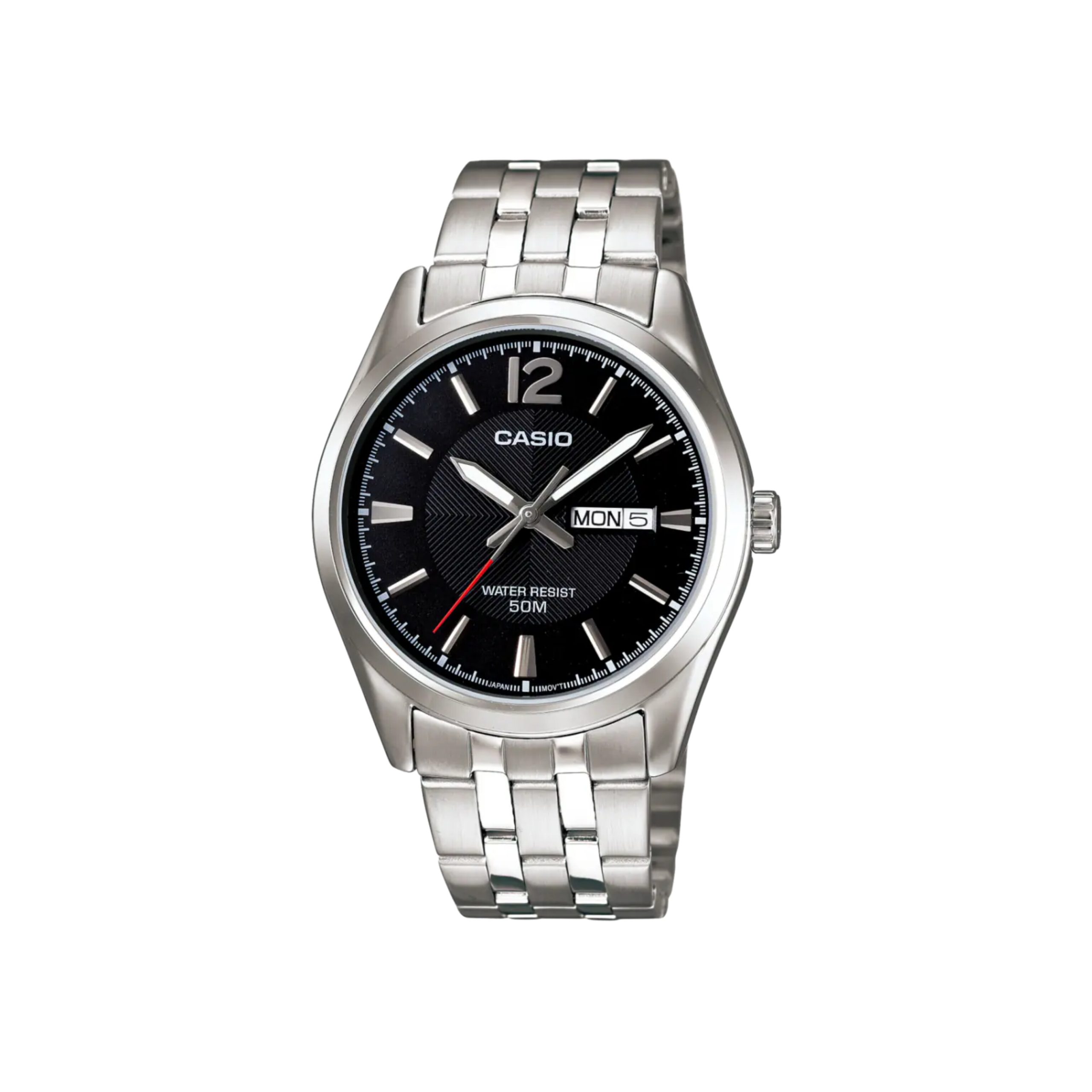 Casio-MTP-1335D-1A (6) ساعت مچی مردانه کاسیو MTP-1335D-1AV با صفحه مشکی و بند استیل نقرهای