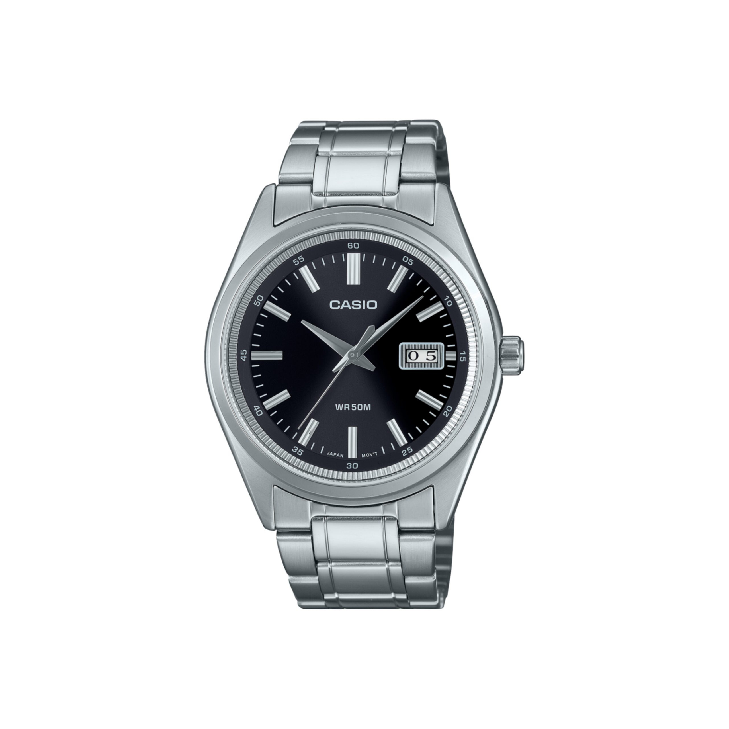Casio-MTP-B180D-1A1 (4) ساعت مچی مردانه کاسیو مدل MTP-B180D-1A1 با صفحه مشکی و بند استیل نقرهای