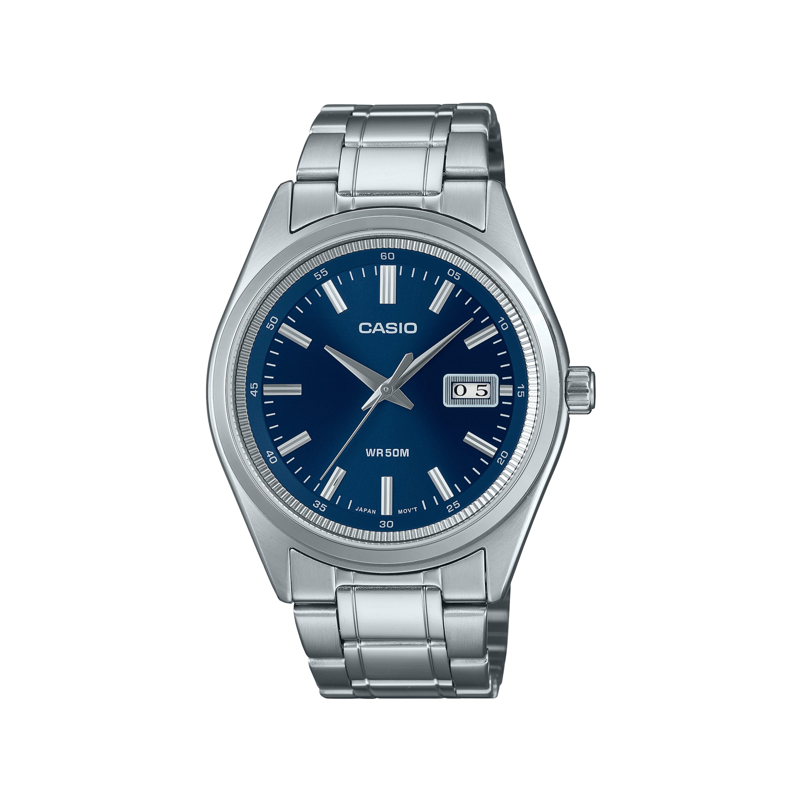 Casio-MTP-B180D-2A (5) ساعت مچی مردانه کاسیو مدل MTP-B180D-2A با صفحه آبی و بند استیل نقرهای